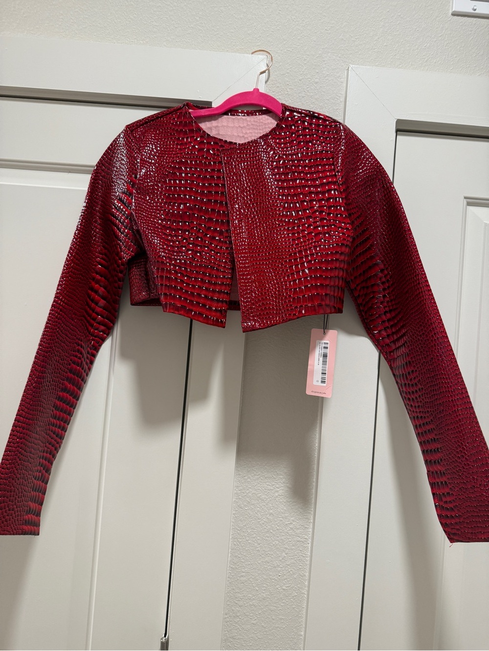 Cropped Girls' Faux-Snakeskin Blazer Jacket - Red